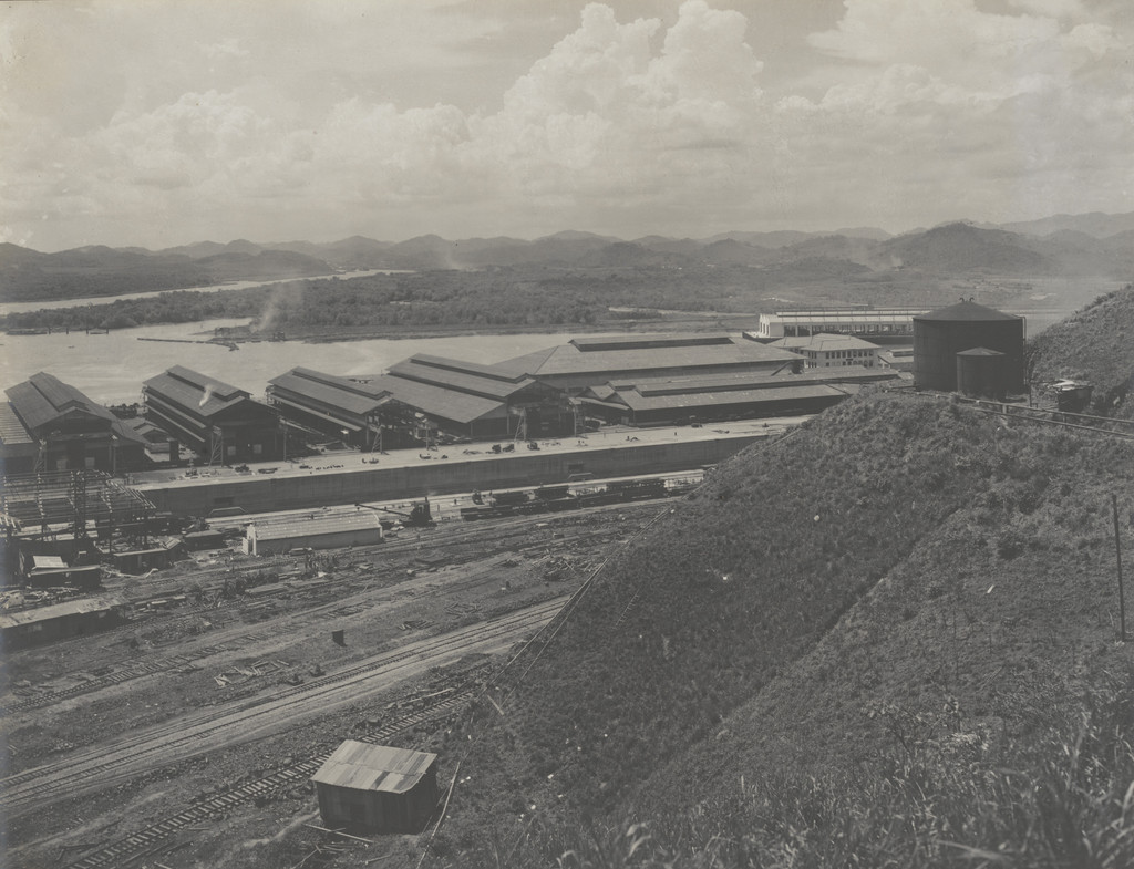 Balboa Terminals. General view of shop buildings from Sosa Hill