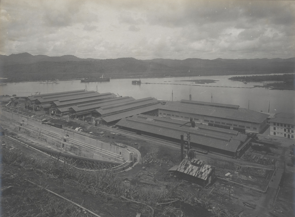 Balboa Terminals. General view of shop buildings and Dry Dock from Sosa Hill