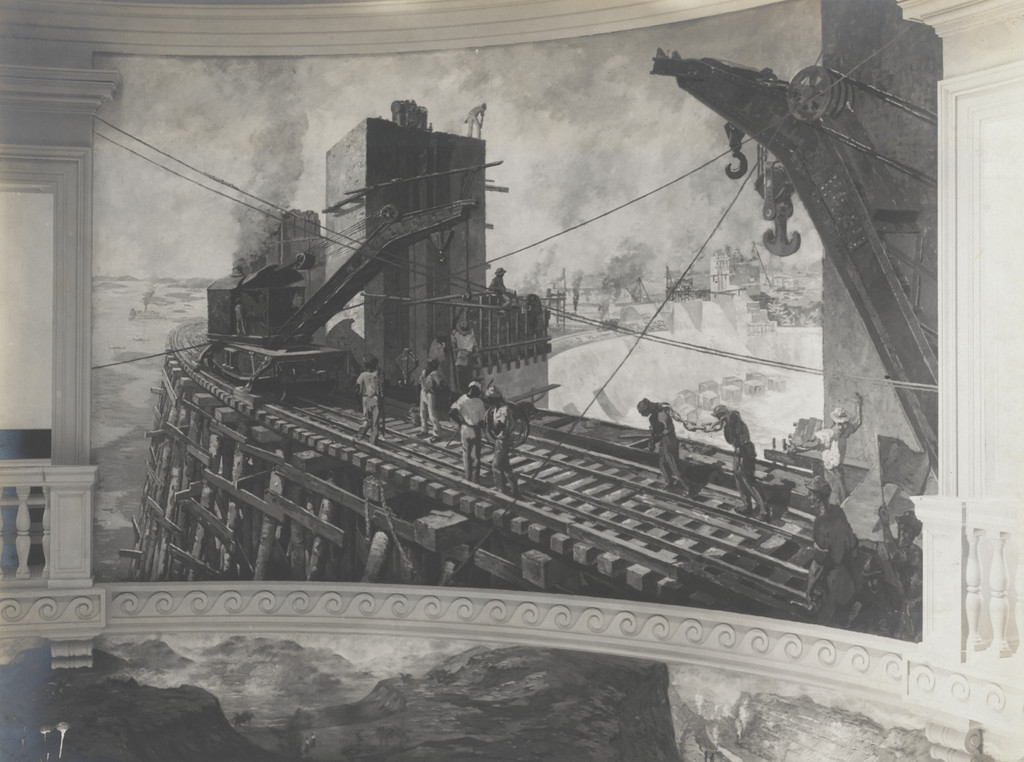 Administration Building, Balboa, C.Z. Rotunda decorations: The Gatun spillway Dam under construction