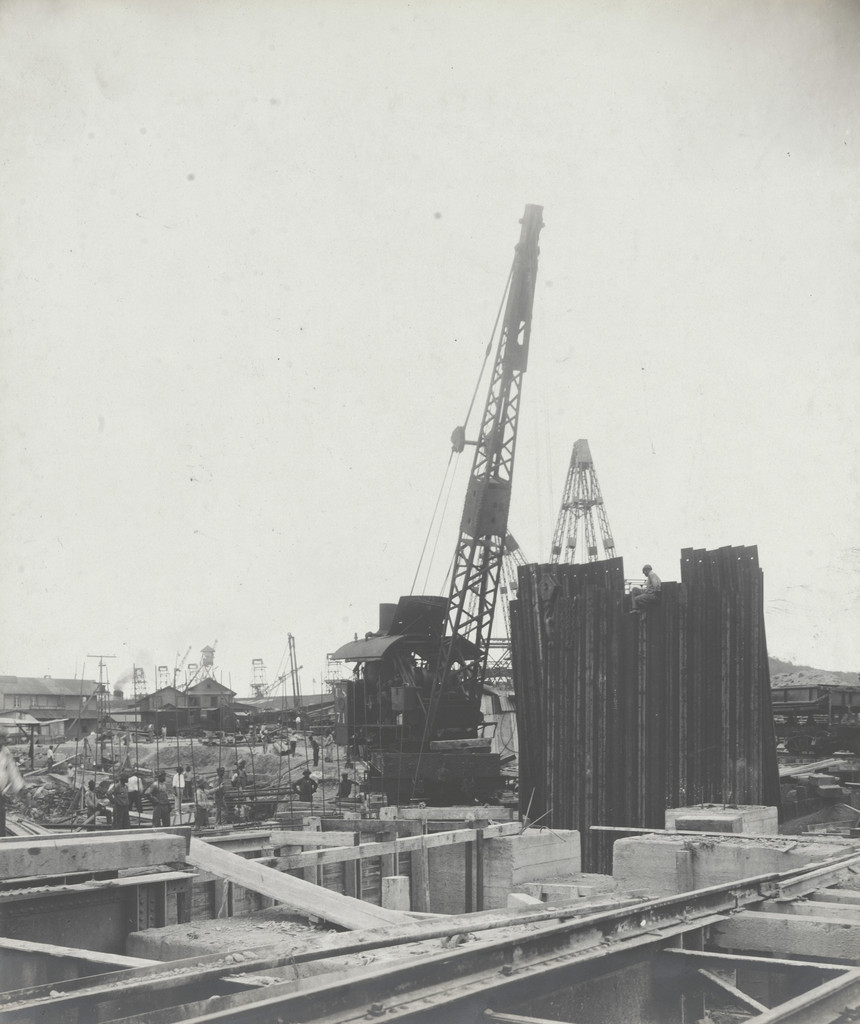 Balboa Terminals. Dry Dock #1. Pulling Piles at Unloader Wharf Coaling Plant