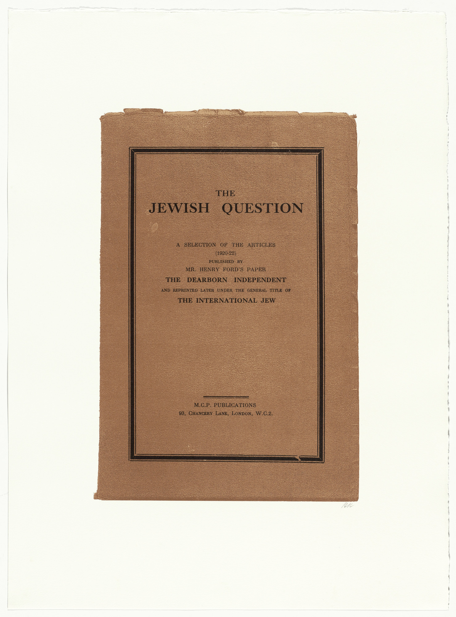 R. B. Kitaj. The Jewish Question from In Our Time: Covers for a Small Library After the Life for the Most Part