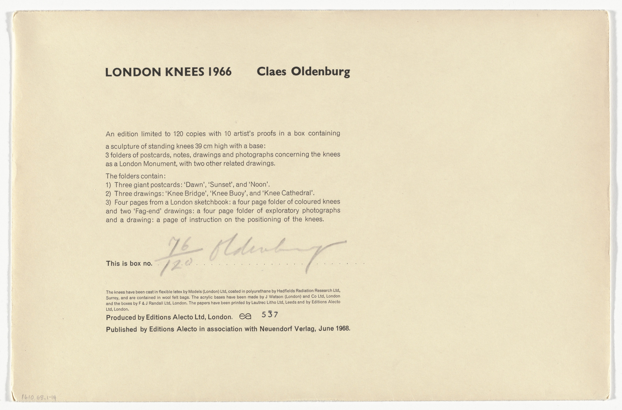Claes Oldenburg. London Knees 1966. 1966, published 1968