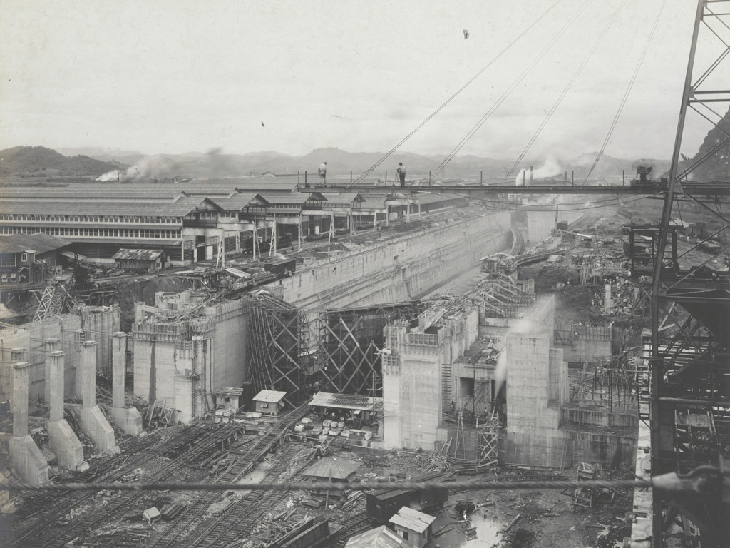 Balboa Terminals. General view of Dry Dock #1 from boom of Unloader Tower