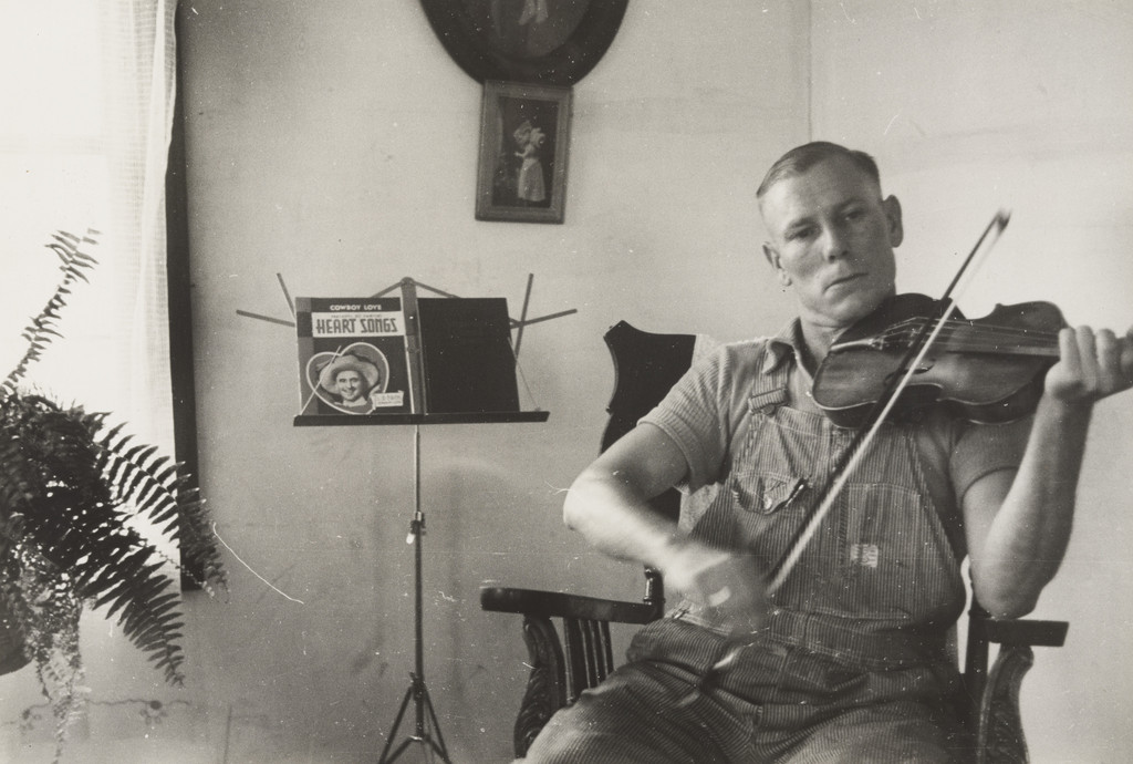 One of the Westmoreland Homesteaders Playing his Violin, Pennsylvania
