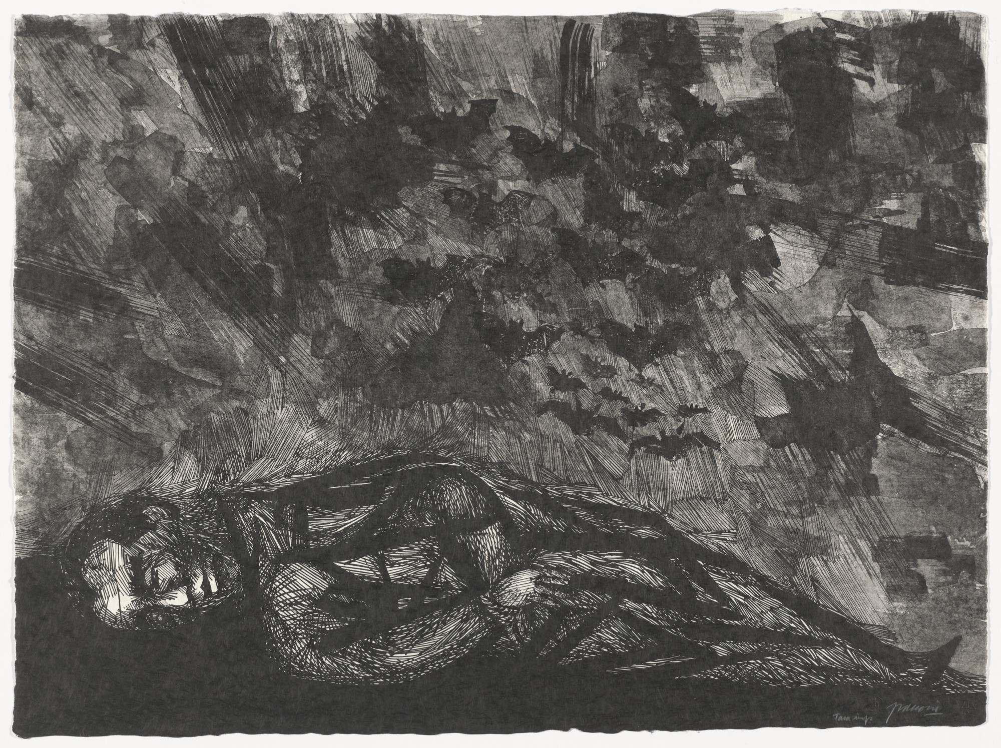 Antonio Frasconi. Dead and Bats (plate, folio 13) from Oda a Lorca