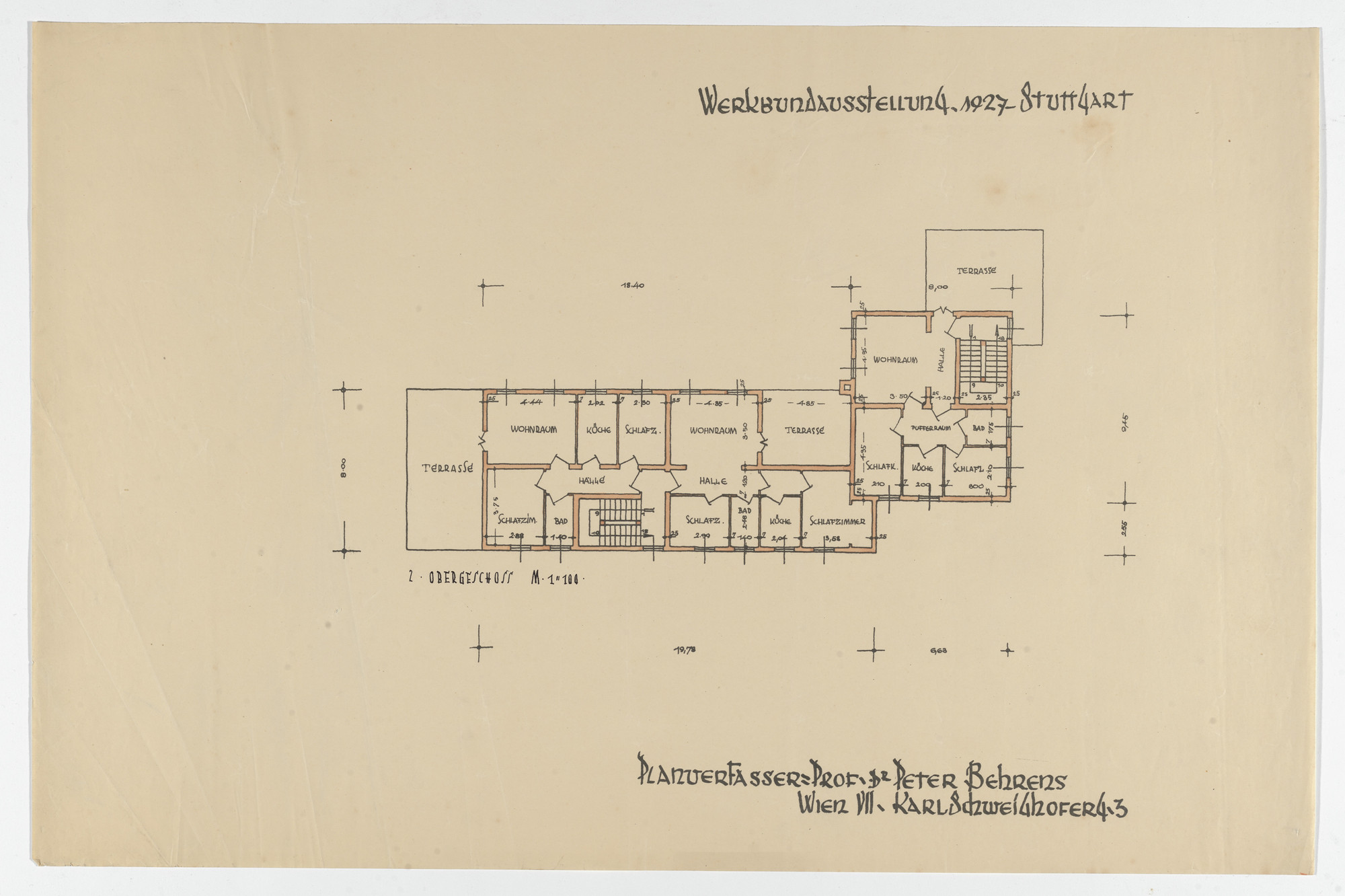 Peter Behrens. Weissenhof Apartment House, "The Dwelling" Exhibition, Stuttgart, Germany (Third floor plan)