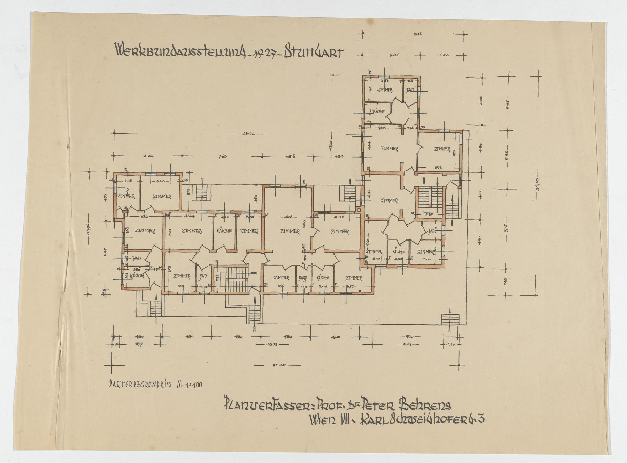 Peter Behrens. Weissenhof Apartment House, "The Dwelling" Exhibition, Stuttgart, Germany (Ground floor plan)