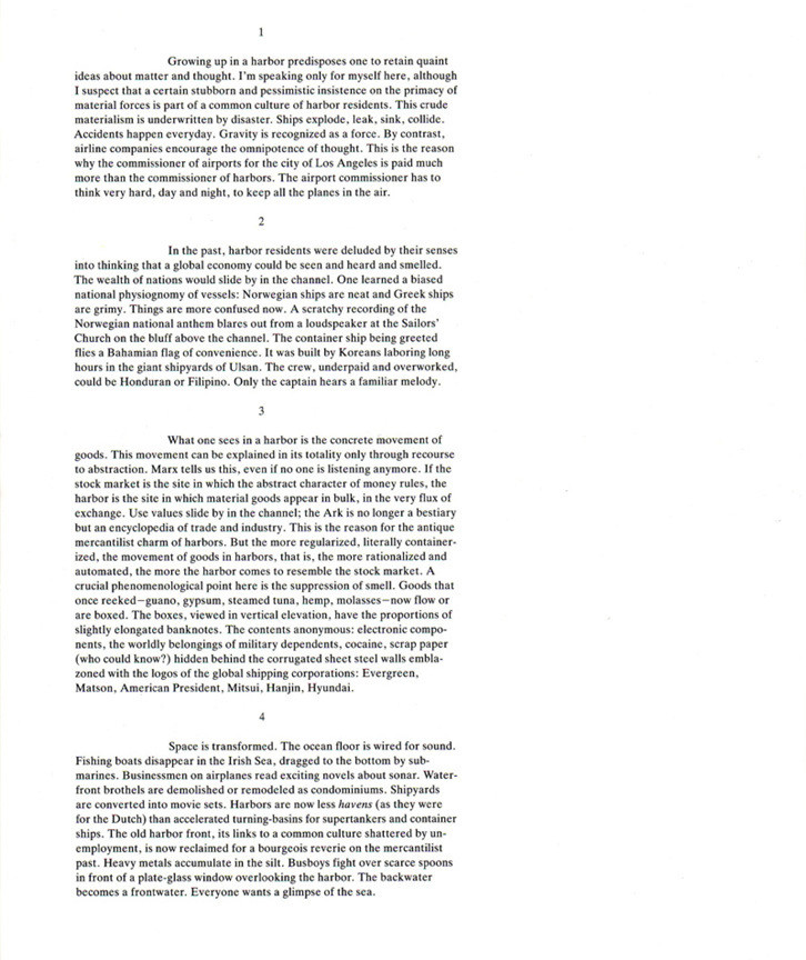 Allan Sekula. Text panel from the series Fish Story. 1988-95