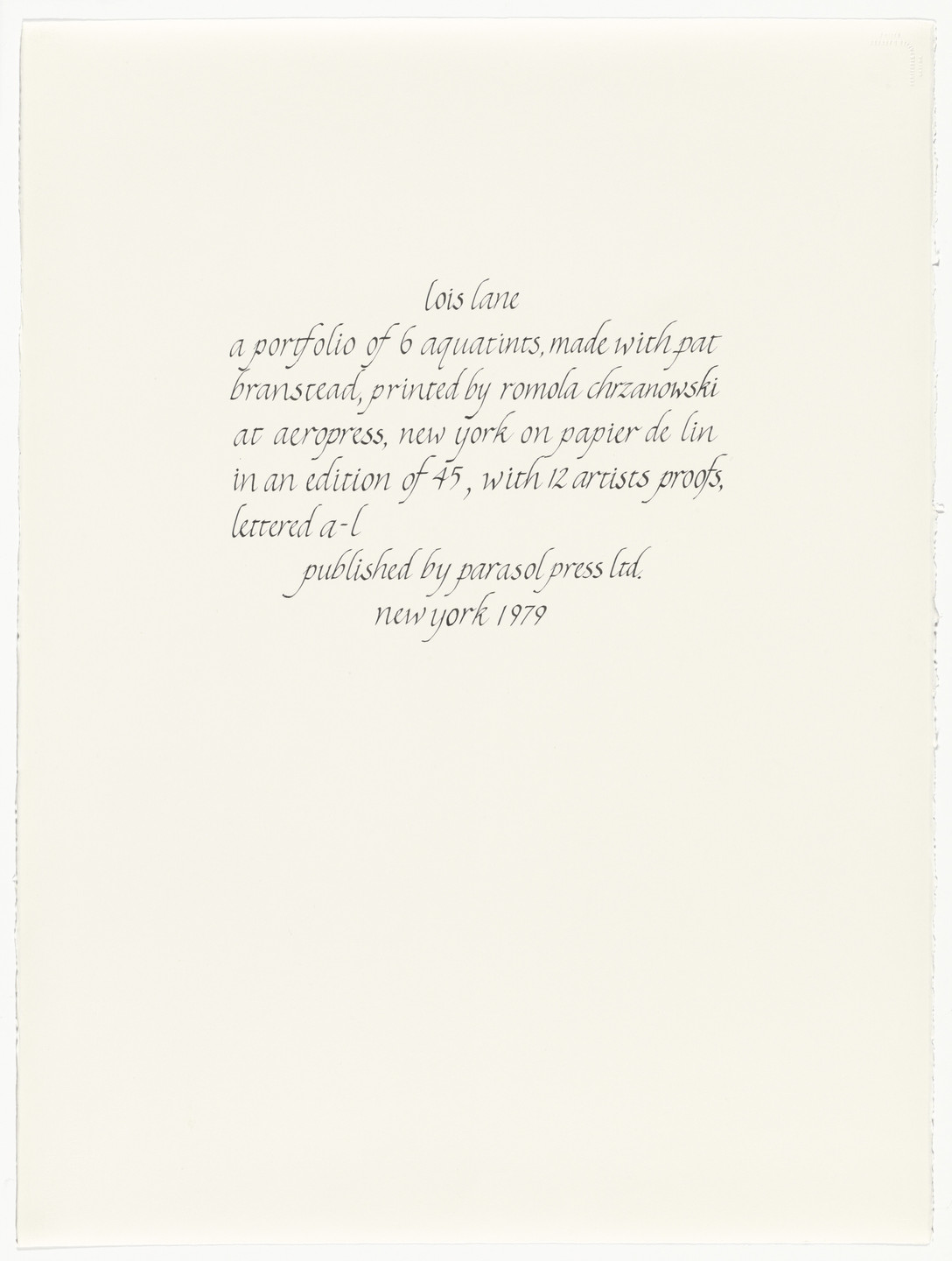 Lois Lane. Six Aquatints. 1979