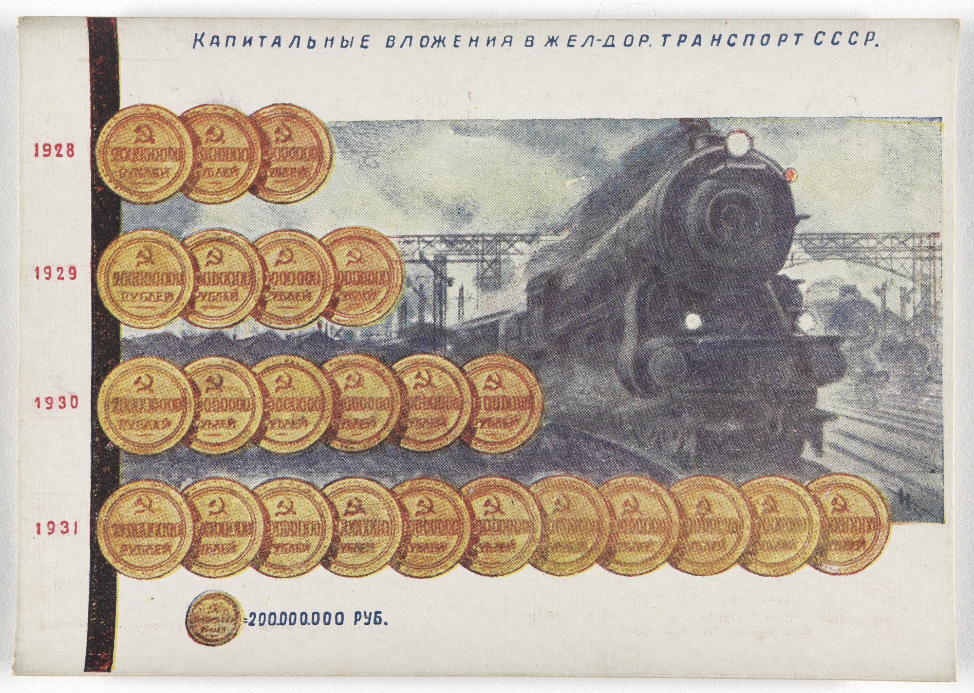 Unknown Artists. Dognat' i peregnat' v tekhniko-ekonomicheskom otnoshenii peredovye kapitalisticheskie strany v 10 let. 70 kartinnye diagrammna otkrytkakh (To Catch up with and Surpass the Leading Capitalist Countries in Technical and Economic Affairs in 10 Years. 70 Pictorial Diagrams on Postcards). 1931