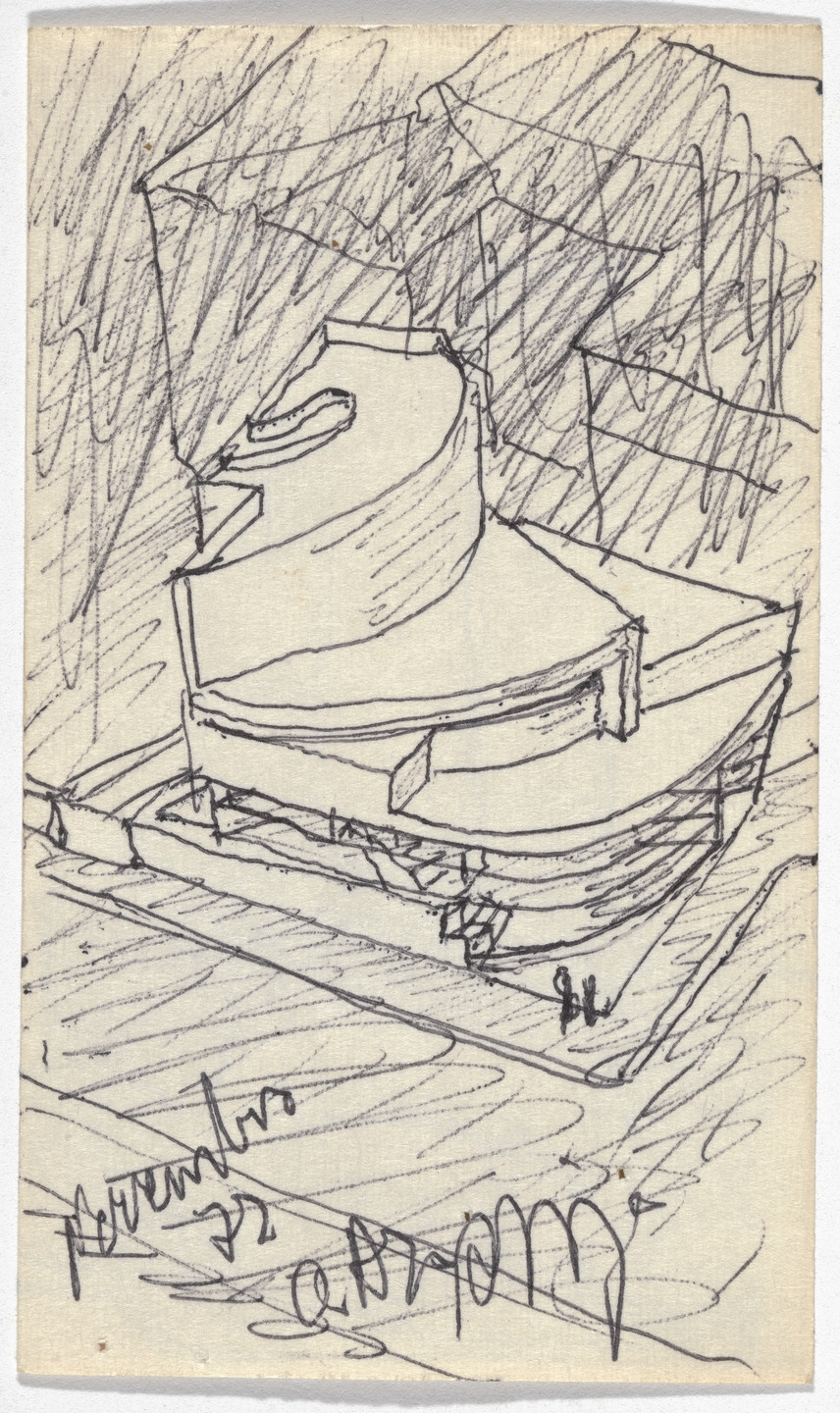 Álvaro Siza. Banco Pinto &amp; Sotto Mayor, Oliveira de Azeméis, Portugal (Perspective sketch). 1971-1974