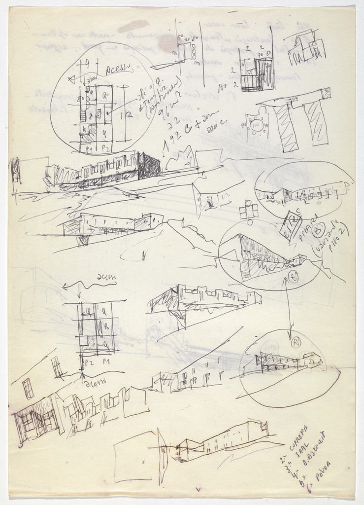 SAAL S. Victor Social Housing, Porto, Portugal (recto), SAAL Bouça Social Housing, Porto, Portugal (verso) (Plan and perspective sketches)