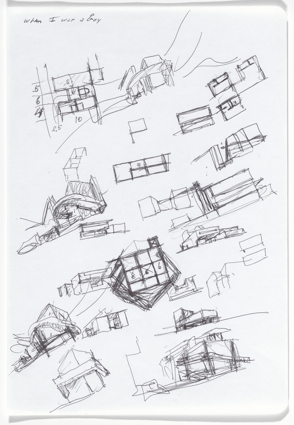 Álvaro Siza. Iberê Camargo Museum, Porto Alegre, Brazil (Plan, section, elevation and perspective sketches). 1998-2008