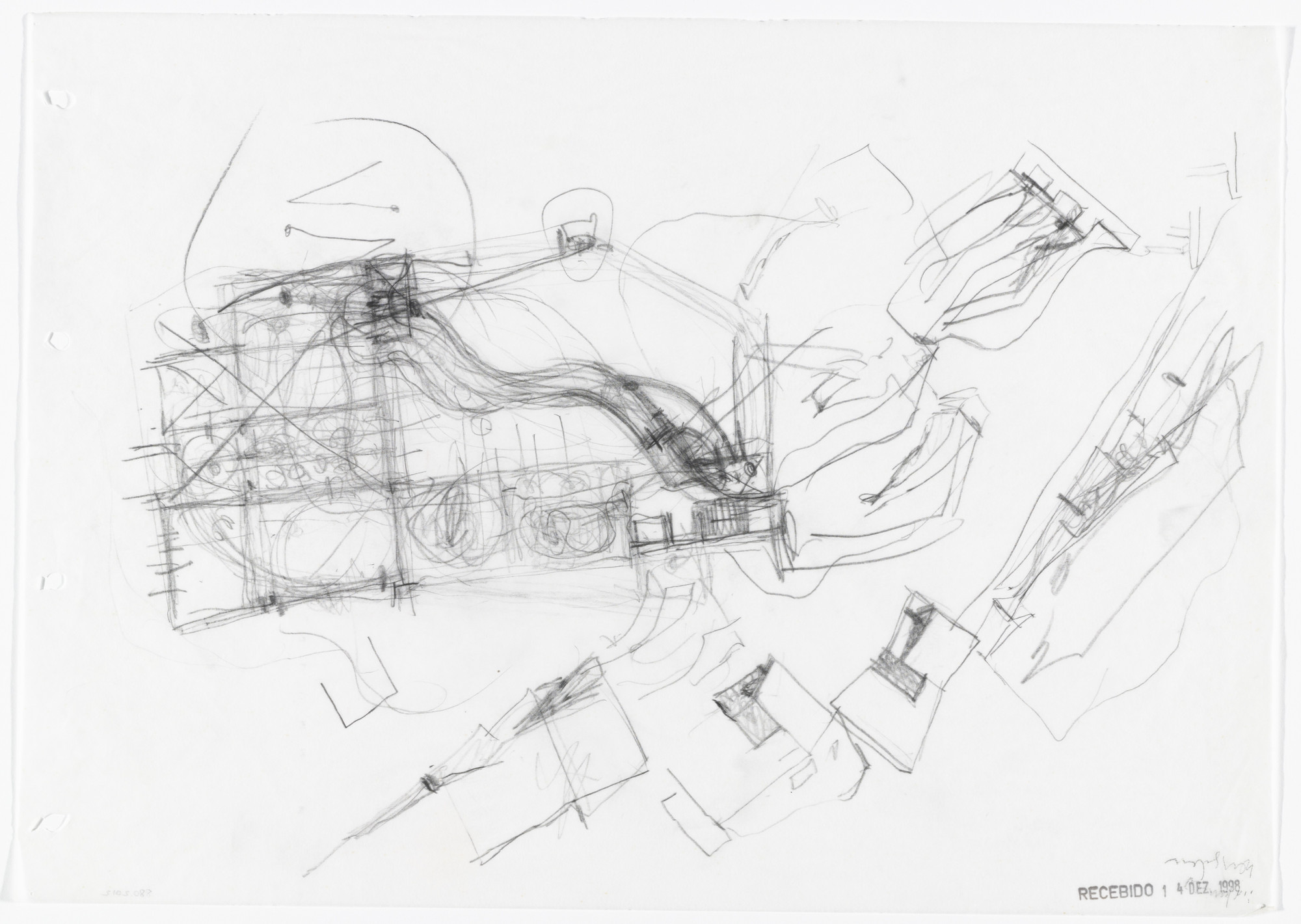 Álvaro Siza. Iberê Camargo Foundation, Porto Alegre, Brazil (Plan and perspective sketches). 1998–2008