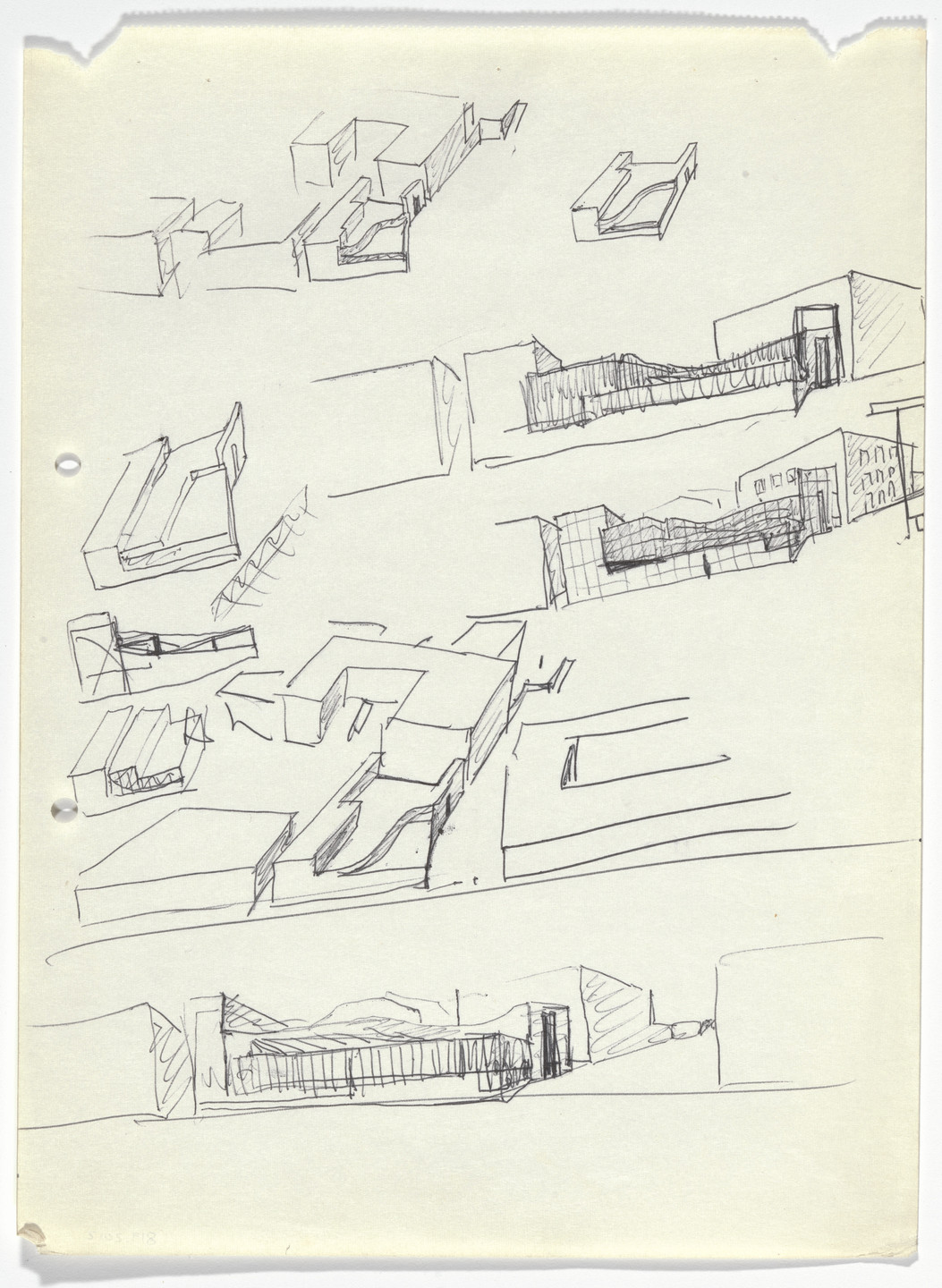 Álvaro Siza. Banco Pinto &amp; Sotto Mayor, Oliveira de Azeméis, Portugal (Perspective sketches). 1971-1974