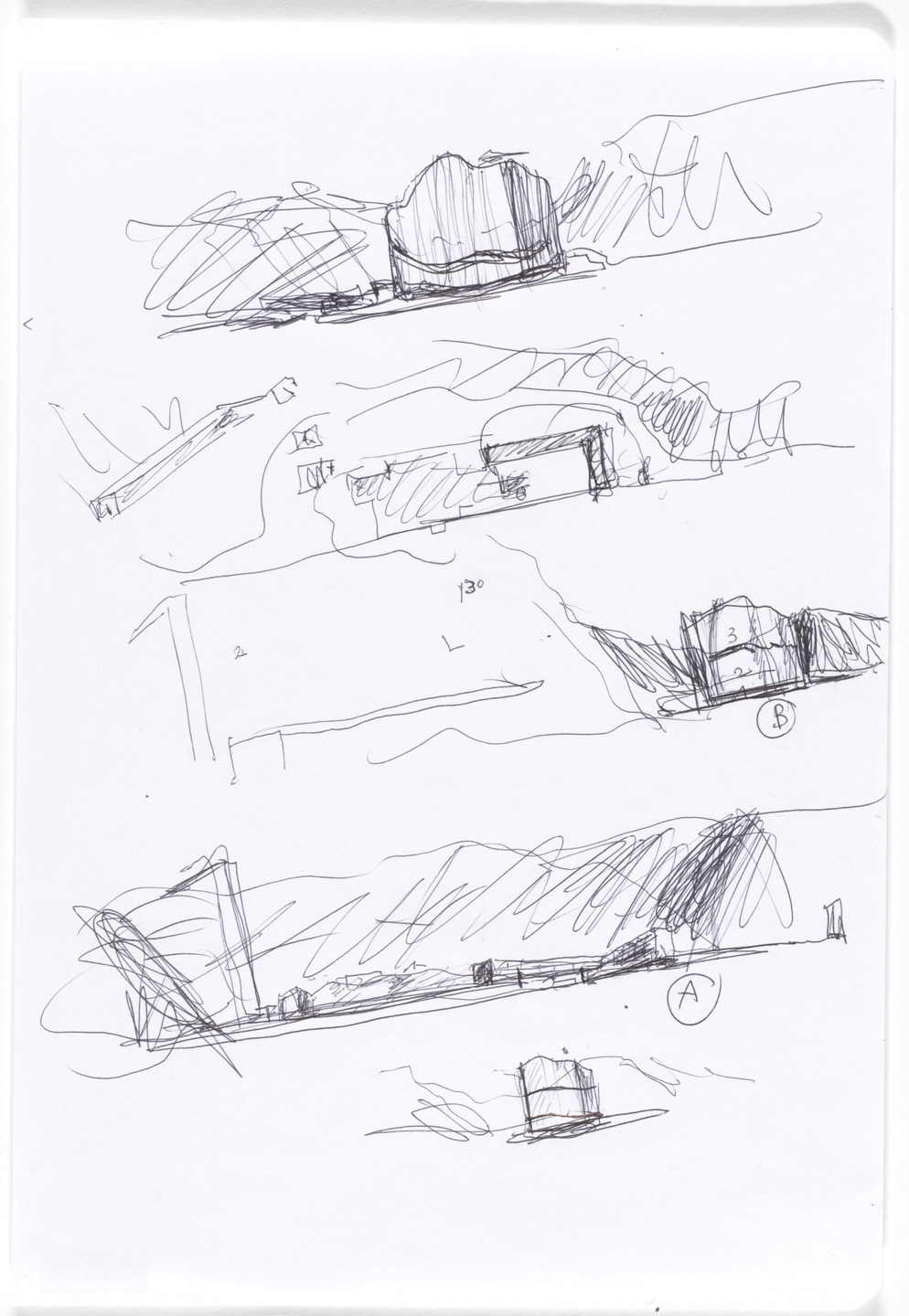 Álvaro Siza. Iberê Camargo Museum, Porto Alegre, Brazil (Perspective sketches). 1998–2008