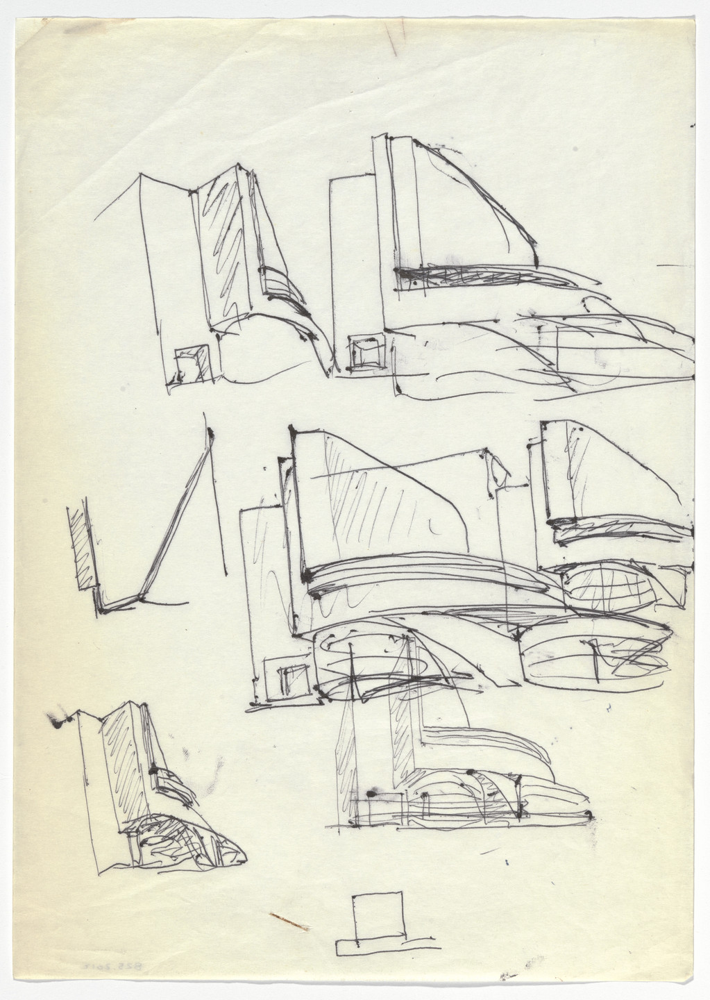 Álvaro Siza. Banco Pinto &amp; Sotto Mayor, Oliveira de Azeméis, Portugal (Perspective sketches). 1971-1974