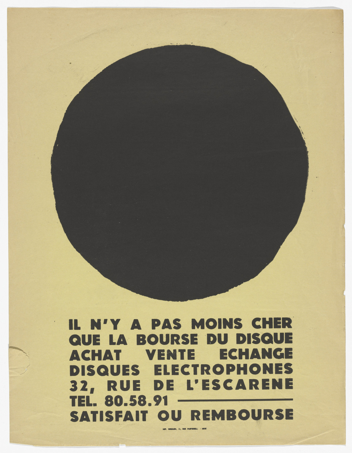 Ben Vautier. Il n&#39;y a pas moins cher que la bourse du disque (There is nothing cheaper than the record market). c. 1958