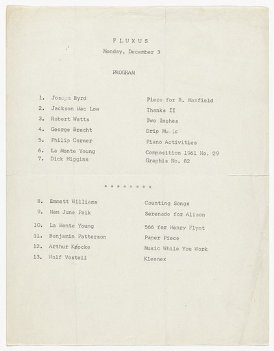 Program for Festum Fluxorum, Poésie, Musique et Antimusique Evènenementielle et Concrète, American Students & Artists Center, Paris, December 3, 1962