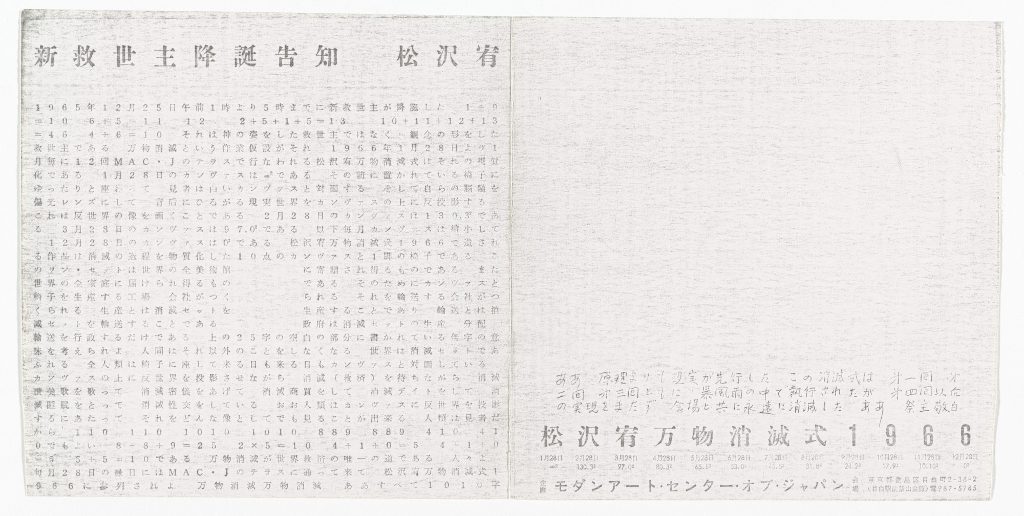 Yutaka Matsuzawa. Yutaka Matsuzawa's Ritual for Vanishing of Matter from The Whole Works. 1966
