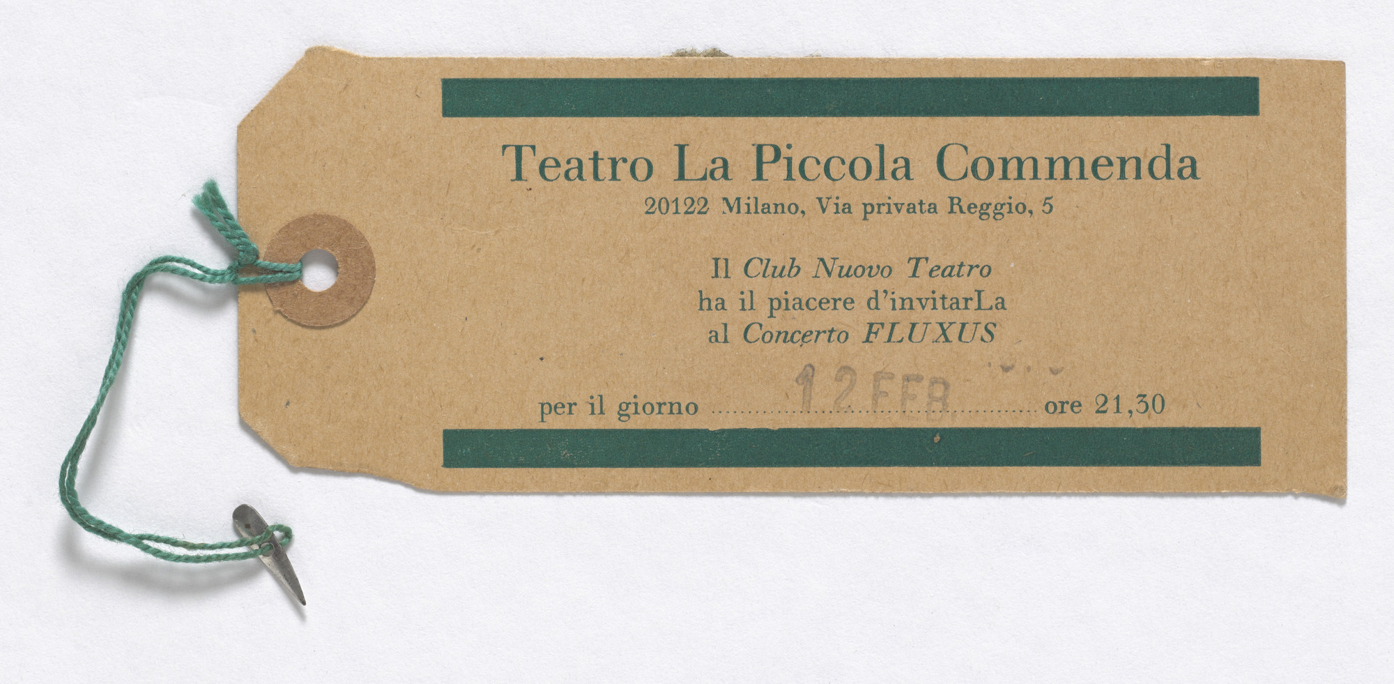 Designer Unidentified. Announcement for Concert Fluxus, Teatro La Piccola Commenda, Milan, February 12, 1967. 1967