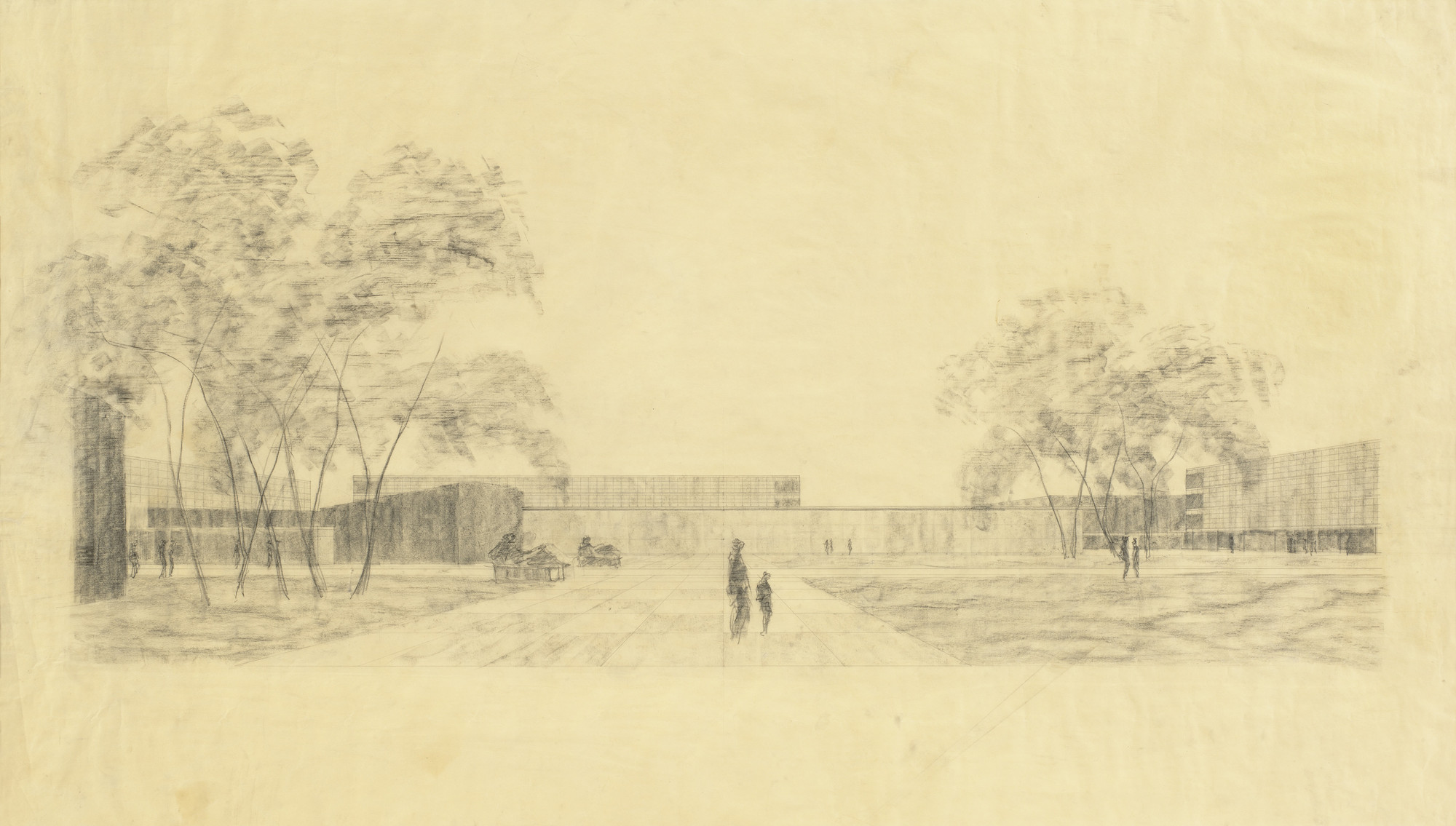 Ludwig Mies van der Rohe. IIT Master Plan, Chicago, Illinois, Campus, perspective, first version. c. 1939-40