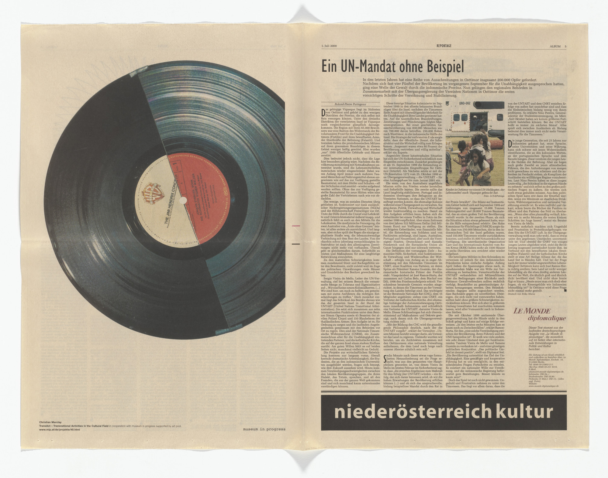 Christian Marclay. Untitled from the Museum in Progress project TransAct:  Transnational Activities in the Cultural Field. newspaper published July 1,  2000 | MoMA