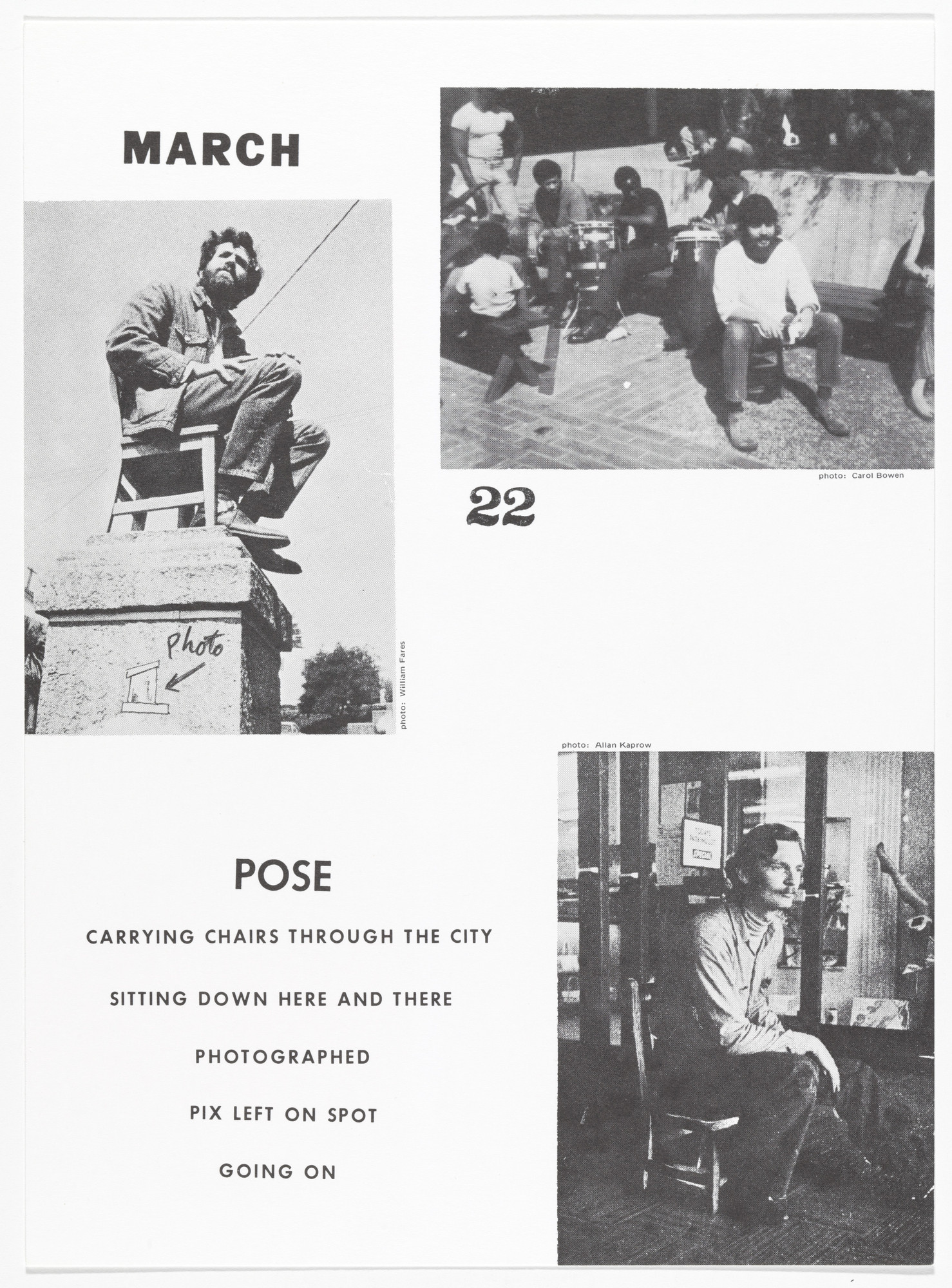 Allan Kaprow. Pose, March 22, 1969 Continued 1970 – from Artists & Photographs