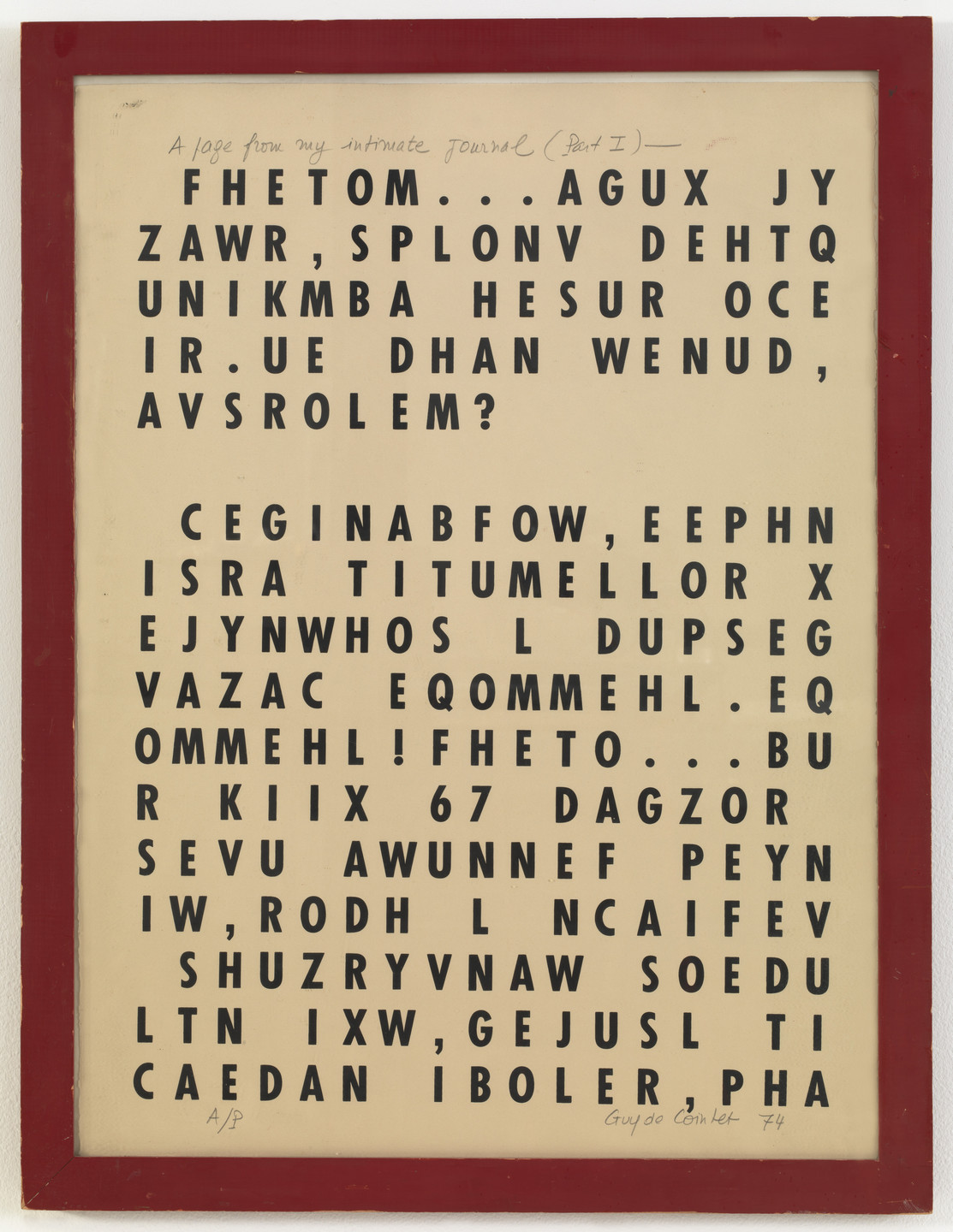 Guy de Cointet. A Page from My Intimate Journal (Part I). 1974