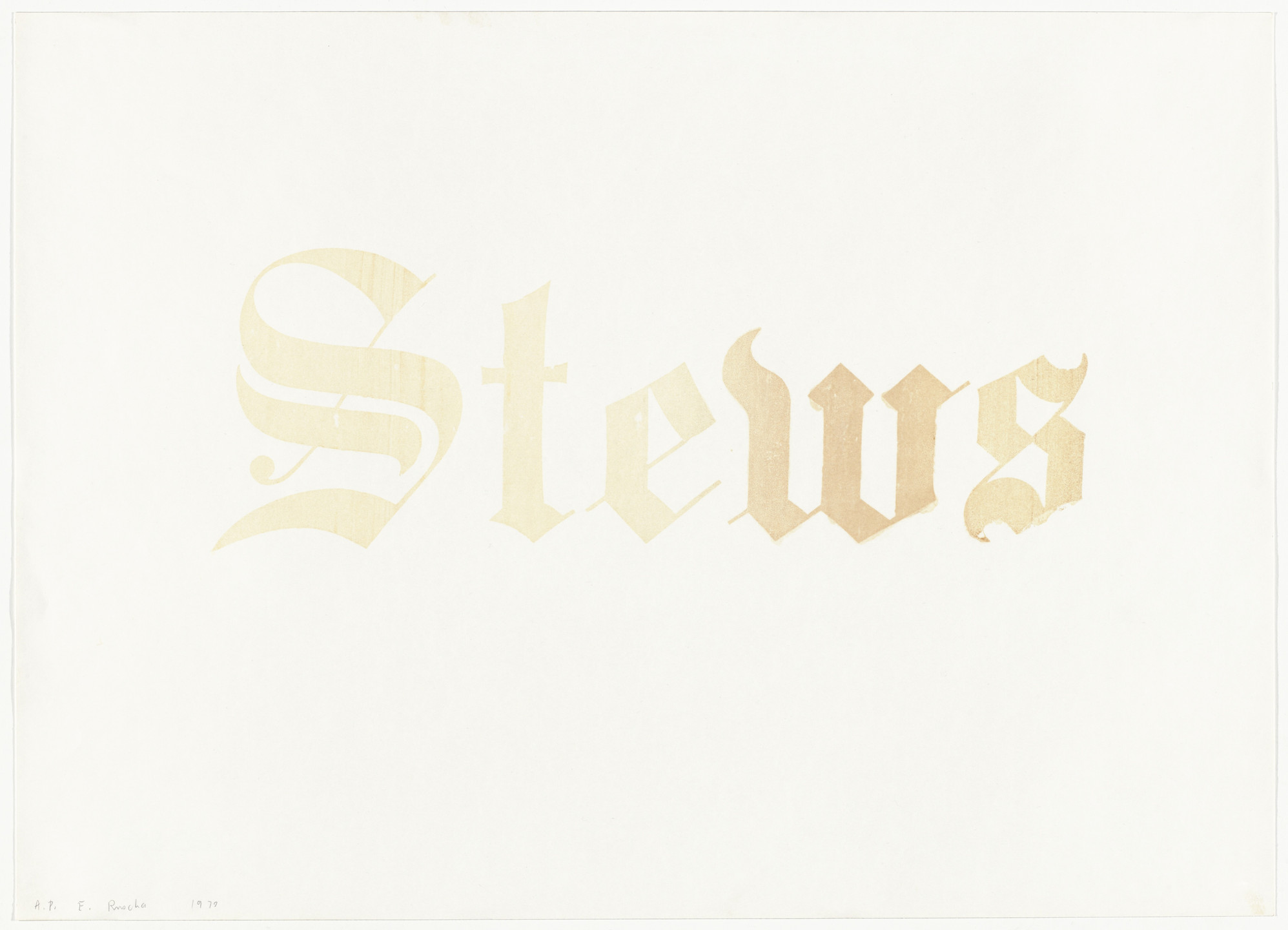 Edward Ruscha. Stews from News, Mews, Pews, Brews, Stews &amp; Dues. 1970