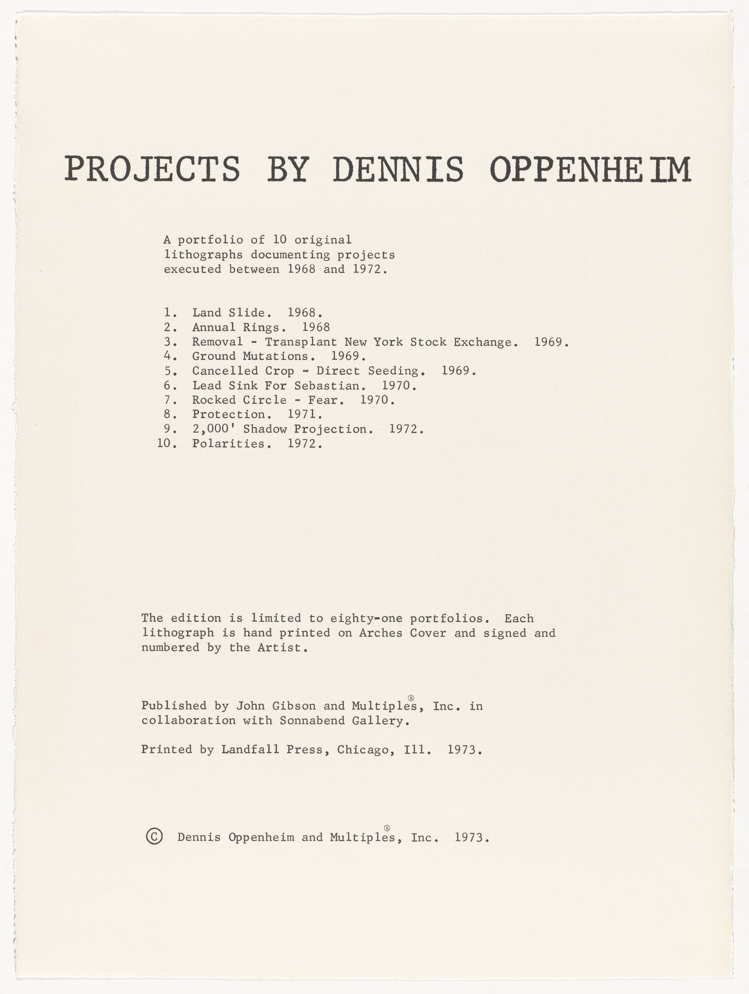 Dennis Oppenheim. Projects by Dennis Oppenheim