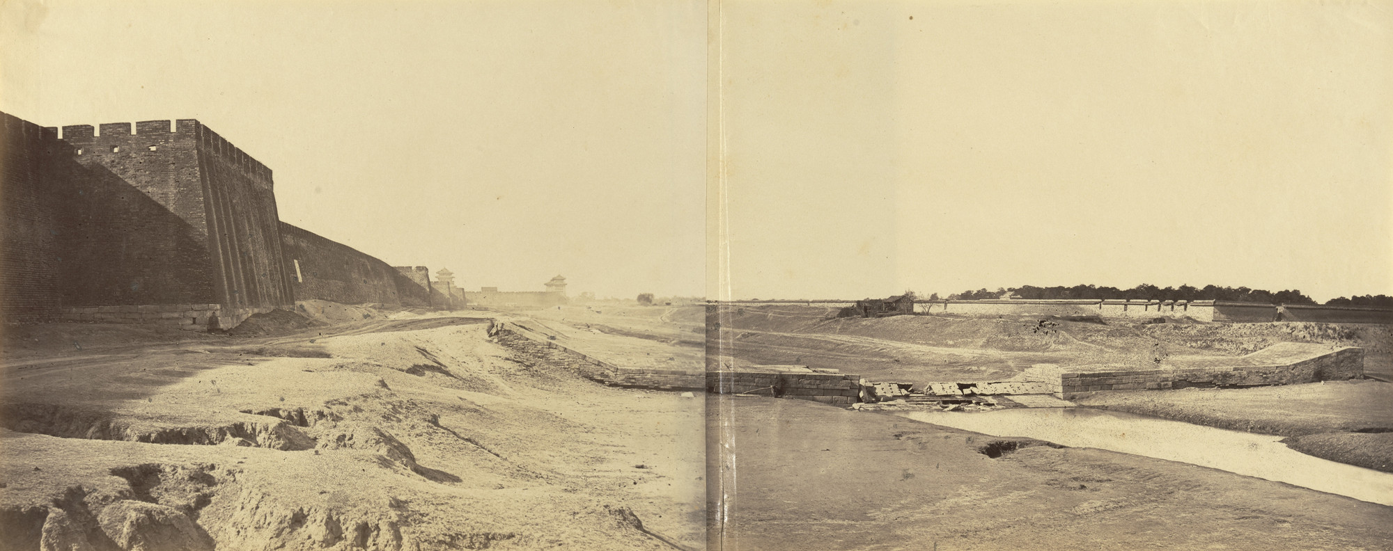 Felice Beato. Position Taken up by the English and French within the Enclosure of the Temple of the Earth Preparatory to Opening Fire on Pekin on 21st October 1860.  Also Wall of Pekin and Anting Gate (Gate of Peace) Surrendered to the Allies on the Same Date
