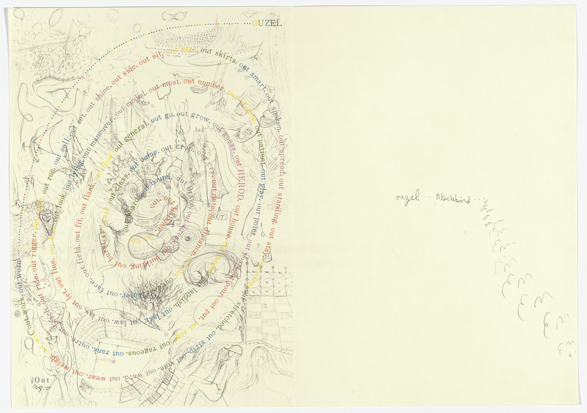 Ay-O. Double page plate (folios 13 verso and 14) from Ouzel