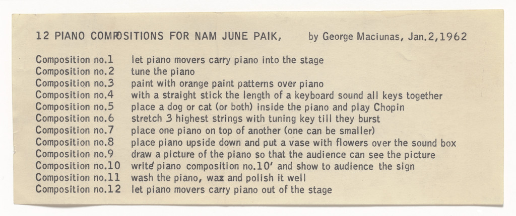 12 Piano Compositions for Nam June Paik by George Maciunas
