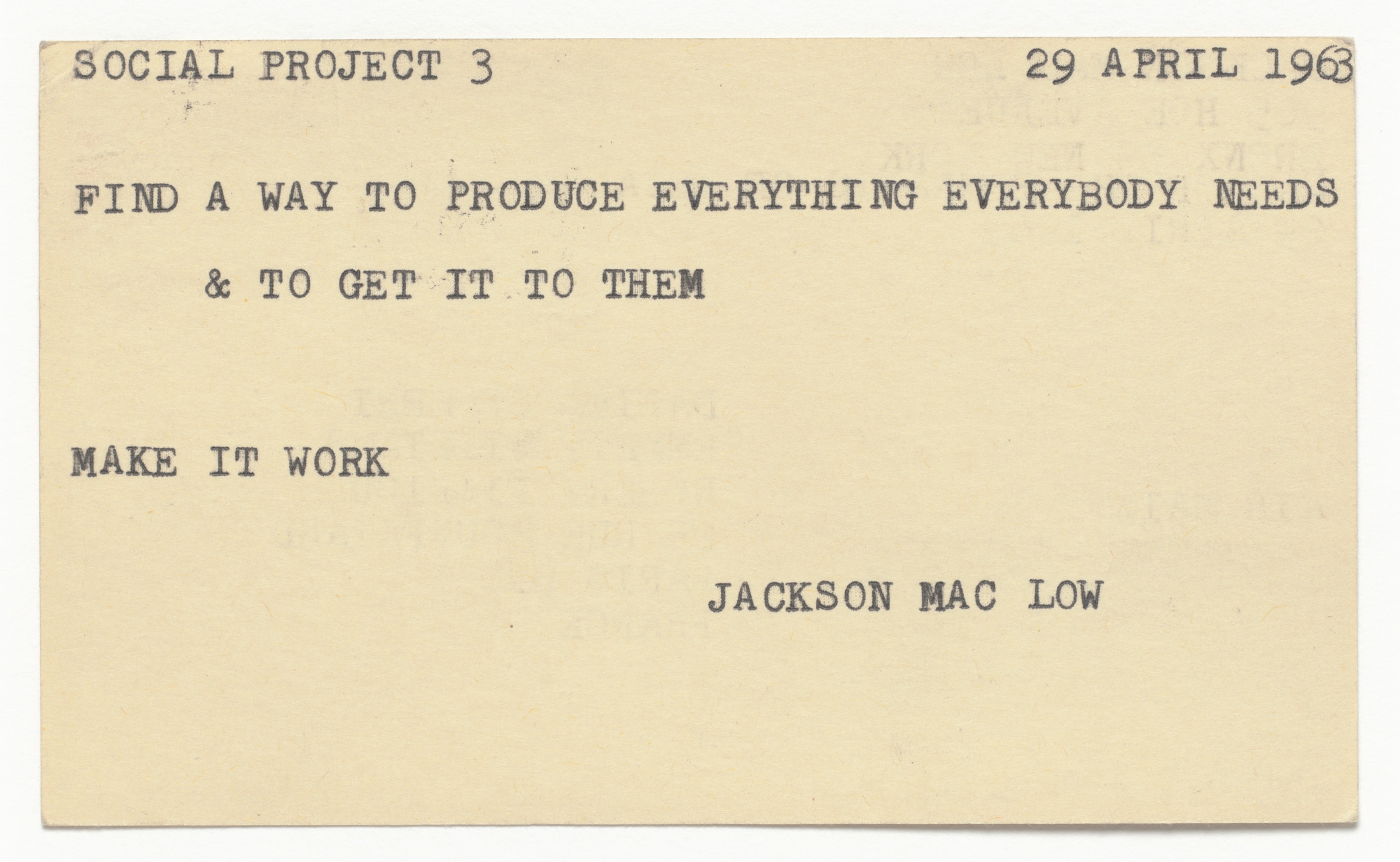 Jackson Mac Low. Social Project 3. 1963
