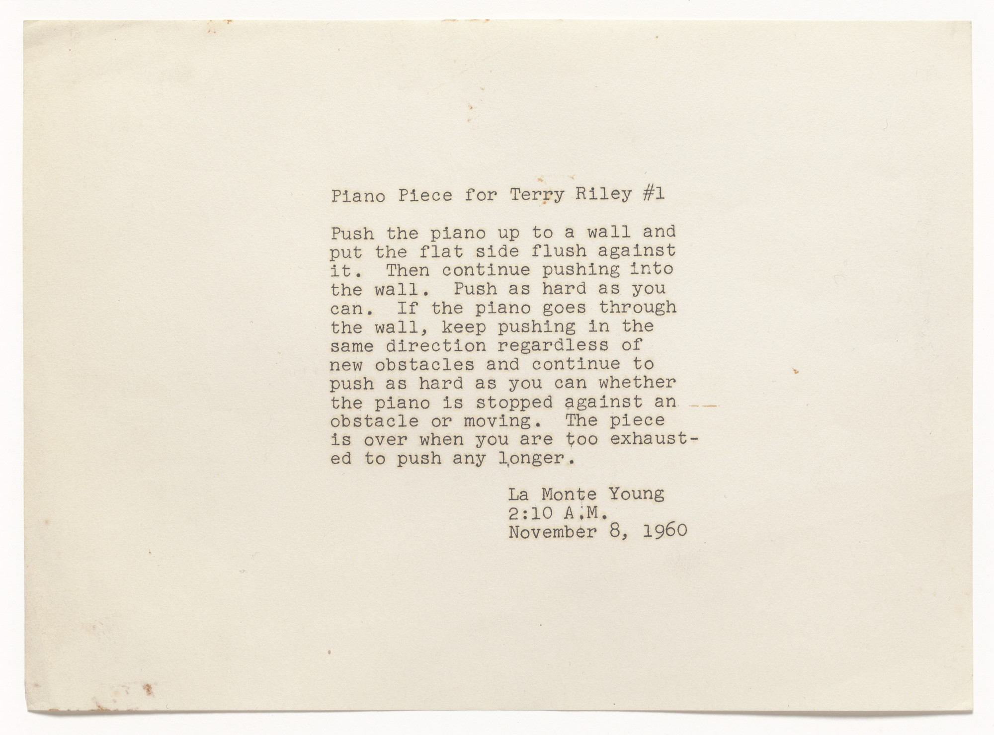 La Monte Young. Piano Piece for Terry Riley #1