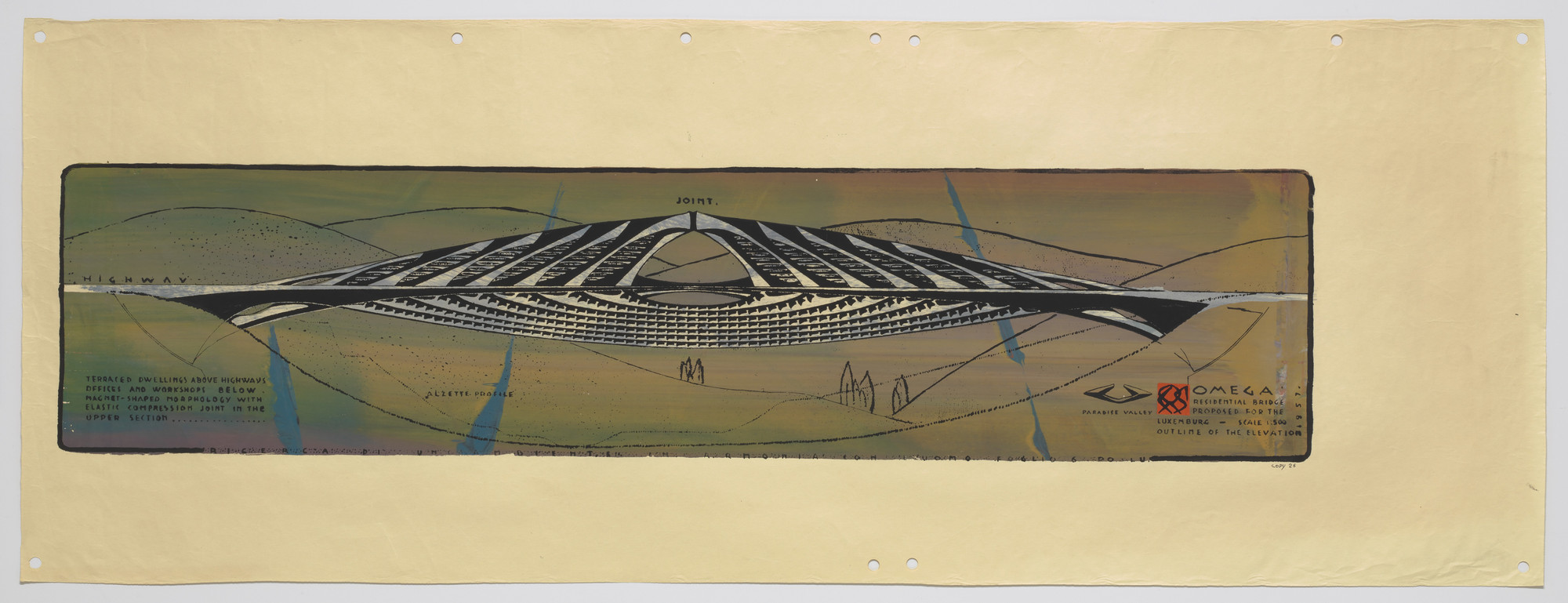 Paolo Soleri. Omega Residential Bridge Project (Elevation). 1957