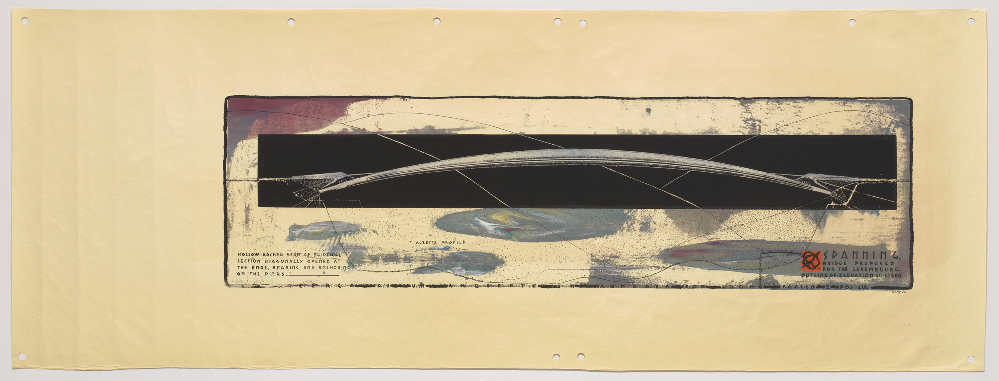 Paolo Soleri. Spanning Bridge Project, Luxembourg, Elevation. 1958