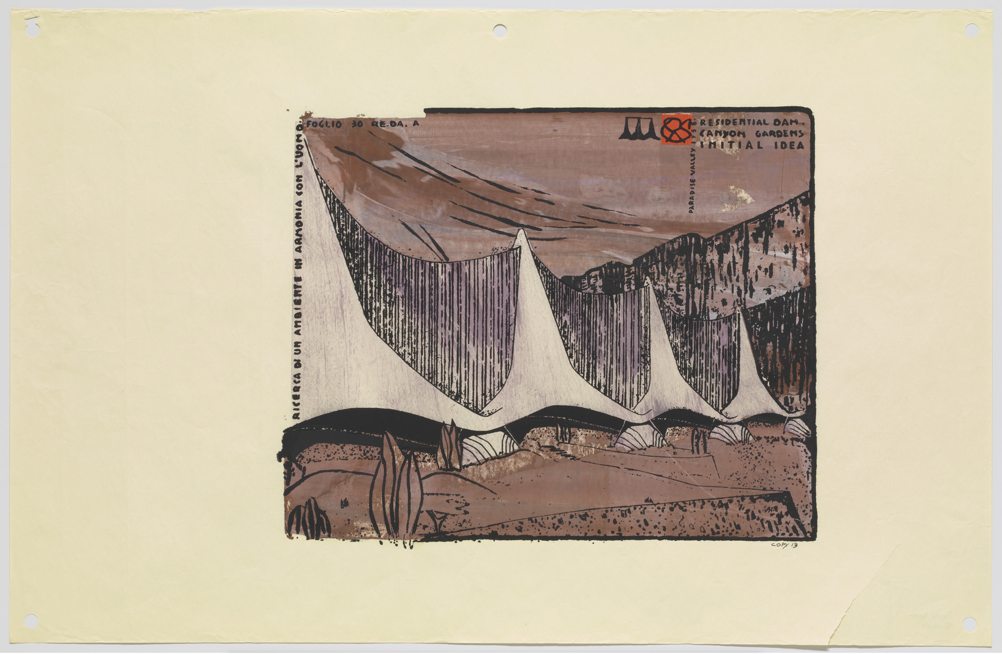 Paolo Soleri. Residential Dam, Canyon Gardens Project
Perspective