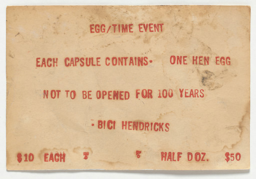 Nye Ffarrabas (formerly Bici Forbes and Bici Forbes Hendricks). Sign for Egg/Time Event. c. 1966