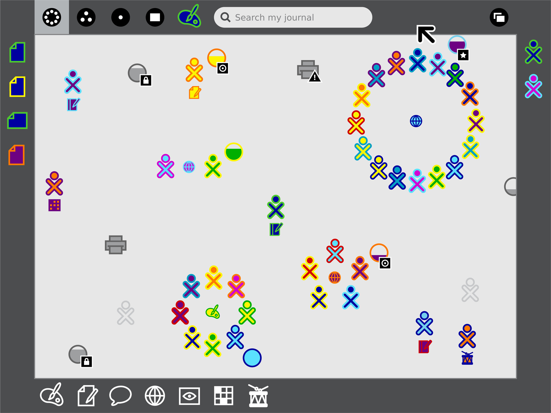 Pentagram, Lisa Strausfeld, Christian Marc Schmidt, Takaaki Okada, Walter Bender, Eben Eliason, One Laptop per Child, Marco Pesenti Gritti, Christopher Blizzard, Red Hat, Inc.. Sugar Interface for the XO Laptop. 2006-2007
