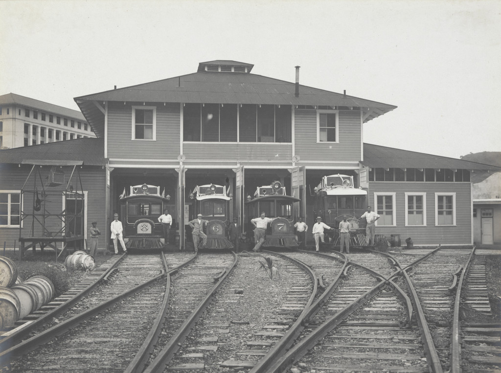Panama Canal. Motor cars. Chauffeurs and garage. Balboa, Canal Zone