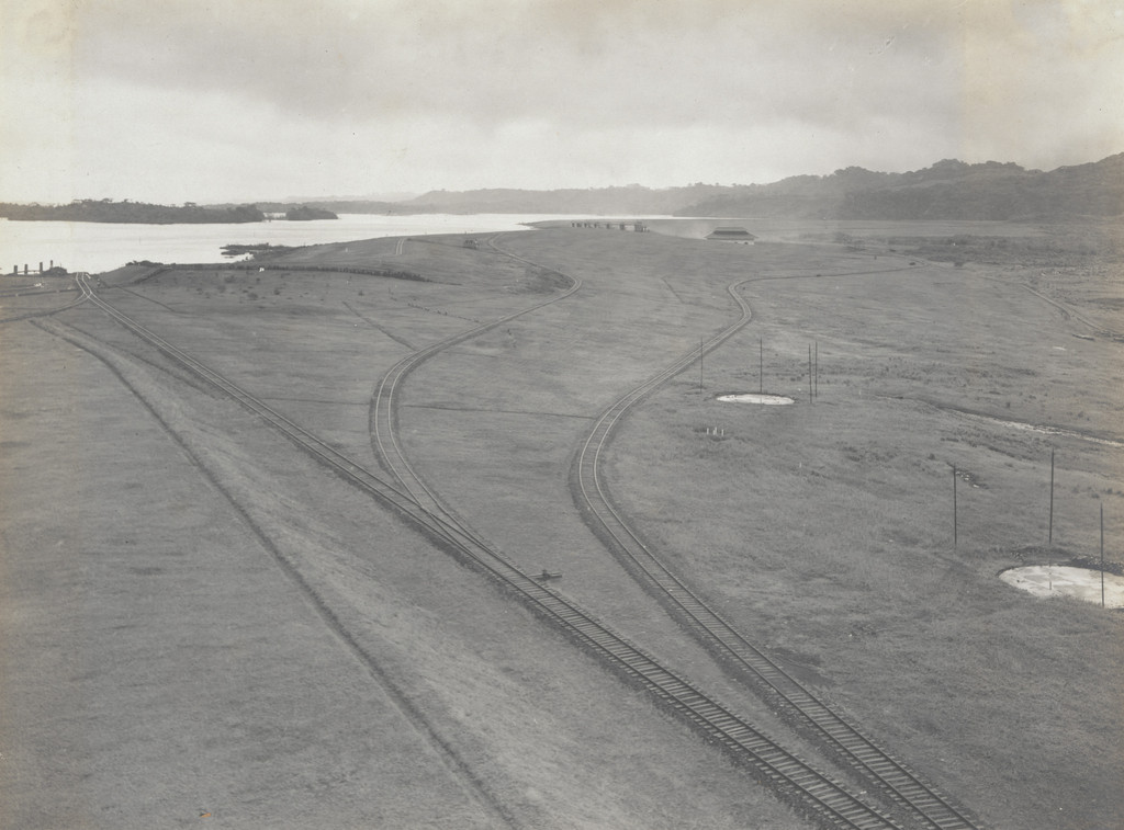 Panama Canal. Gatun Dam from light house on west wall of locks