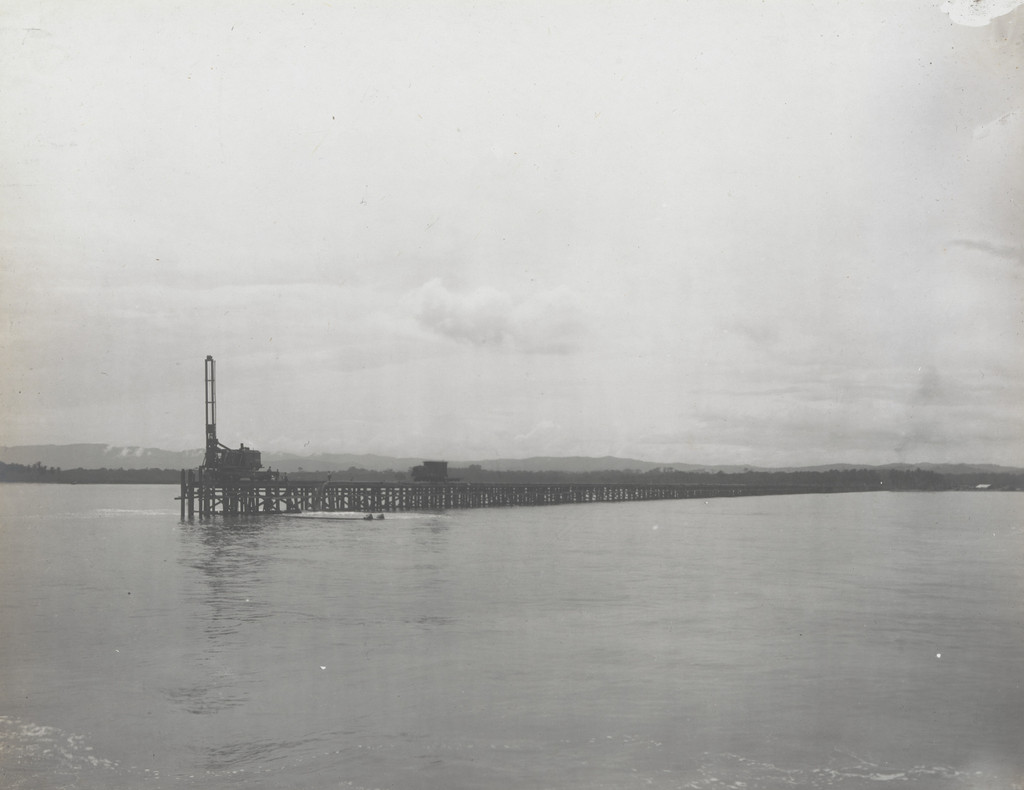 East Breakwater, Limon Bay. Reconstruction of Trestle, P.R.R. Piledriver No. 1 driving Bent No. 198. Station 33 +66.5. Looking east