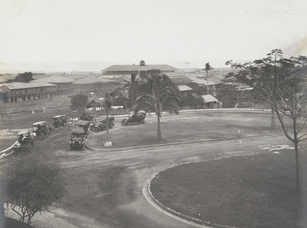 Tivoli Hotel. View from north wing, showing driveways and parking in front of building