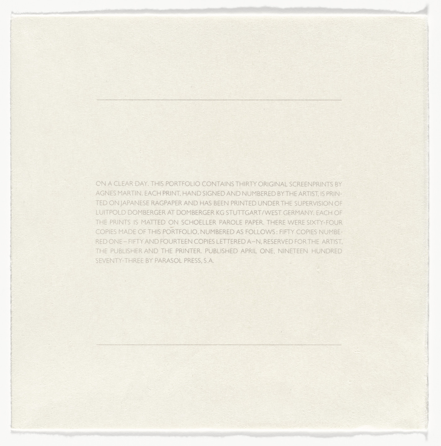 Agnes Martin. On a Clear Day. 1973