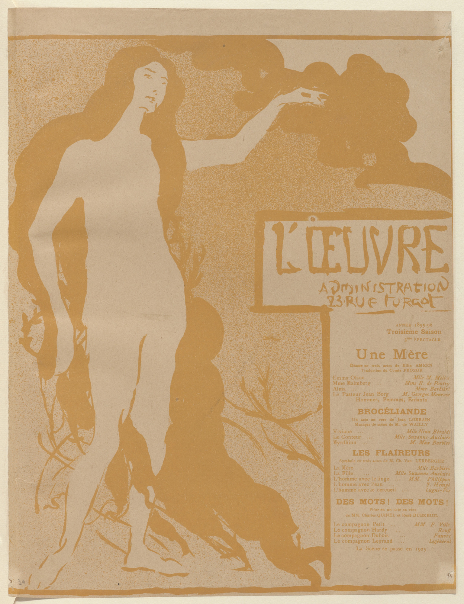 Maxime Dethomas. Program for A Mother (Une Mère), Brocéliande, The Sniffers (Les Flaireurs) and Words! Words! (Des mots! des mots!) from The Beraldi Album of Theatre Programs