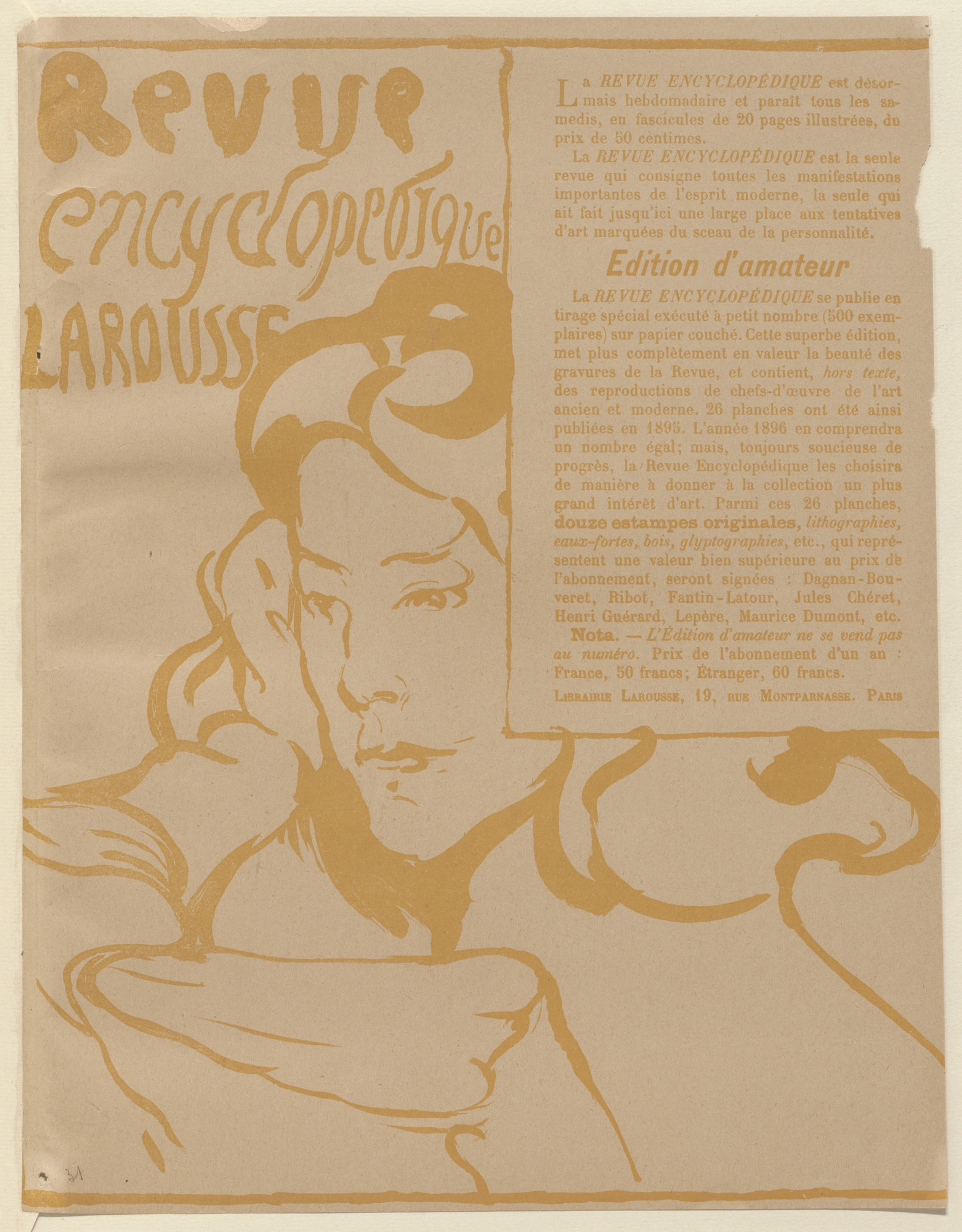 Maxime Dethomas. Advertisement for Revue encyclopédique Larousse from The Beraldi Album of Theatre Programs