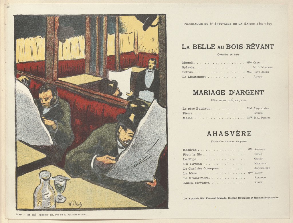 Program for The Dreaming Beauty (La Belle au bois rêvant), Silver Wedding (Mariage d'argent) and Ahasuerus (Ahasvère) from The Beraldi Album of Theatre Programs