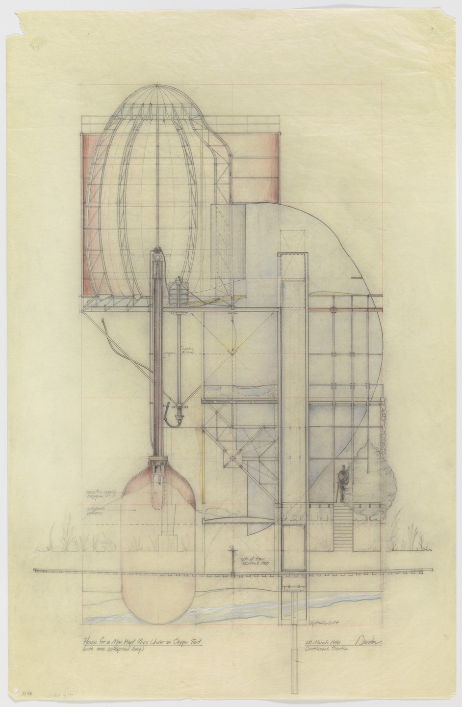 Douglas Darden. Oxygen House Project (Elevation/section). 1988